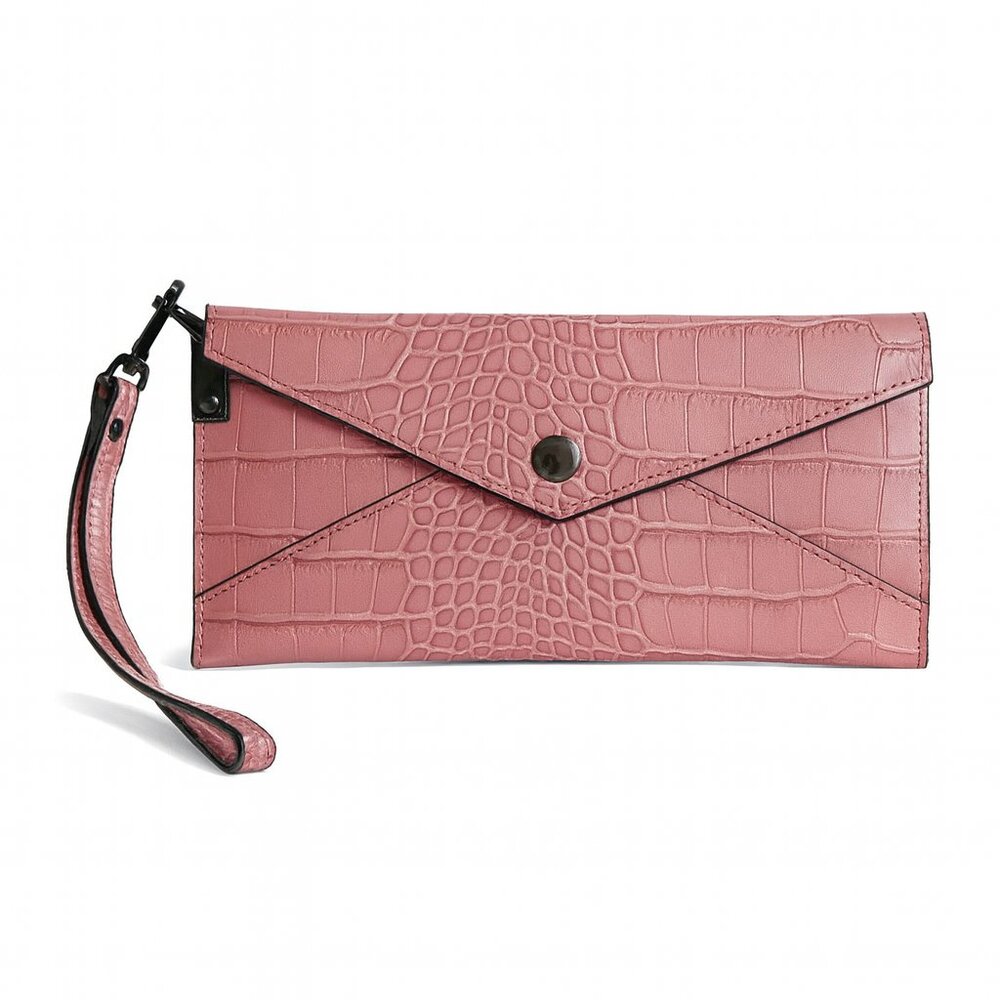LOFT Pink Leather Crocodile Embossed Clutch